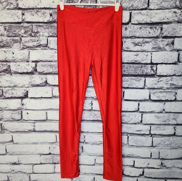 2 Pairs of Shiny Leggings - Red & Hot Pink - S/S - Picture 2 of 7